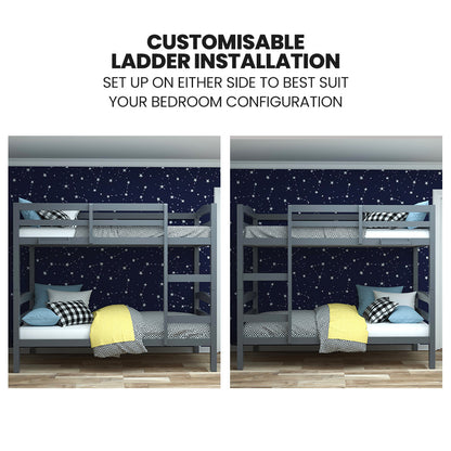 Modular Pine Bunk Bed Frame, Converts to Two Singles, Grey, Kids' Furniture