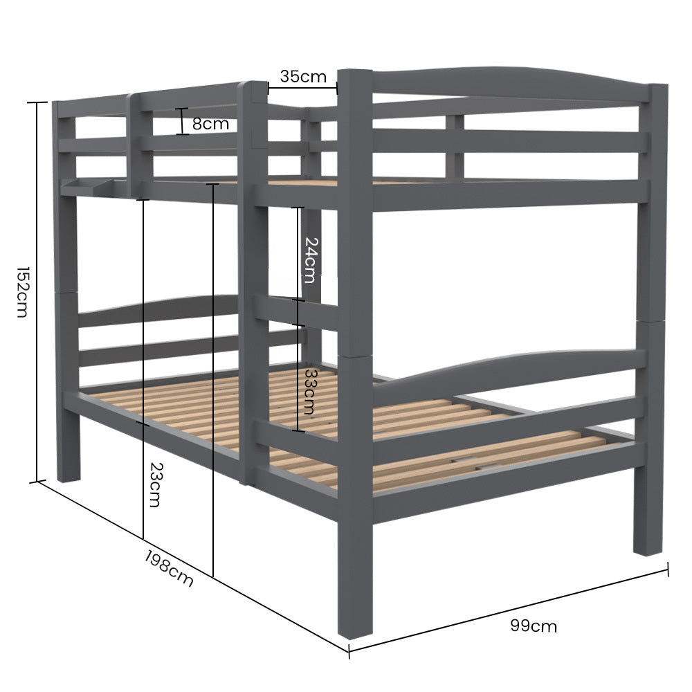 Modular Pine Bunk Bed Frame, Converts to Two Singles, Grey, Kids' Furniture