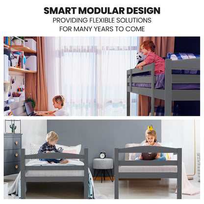 Modular Pine Bunk Bed Frame, Converts to Two Singles, Grey, Kids' Furniture