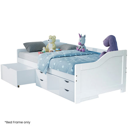 Single Sofa Bed Frame with Storage Drawers, Pine Wood, 120kg Capacity, White