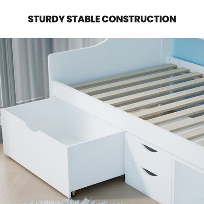 Single Sofa Bed Frame with Storage Drawers, Pine Wood, 120kg Capacity, White