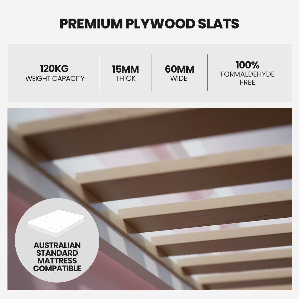 Single Sofa Bed Frame with Storage Drawers, Pine Wood, 120kg Capacity, White