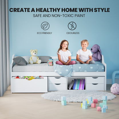 Single Sofa Bed Frame with Storage Drawers, Pine Wood, 120kg Capacity, White