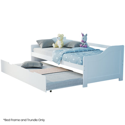 White Wooden Single Sofa Bed Frame with Trundle - Eco-Friendly, 120kg Capacity
