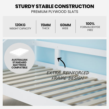 White Wooden Single Sofa Bed Frame with Trundle - Eco-Friendly, 120kg Capacity