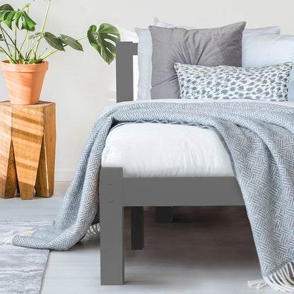 King Single Wooden Bed Frame with Pine Wood, 150kg Capacity, Grey