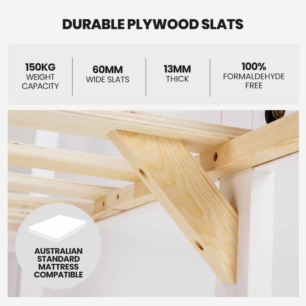 King Single Wooden Bed Frame with Durable Timber Slats, 150 kg Capacity