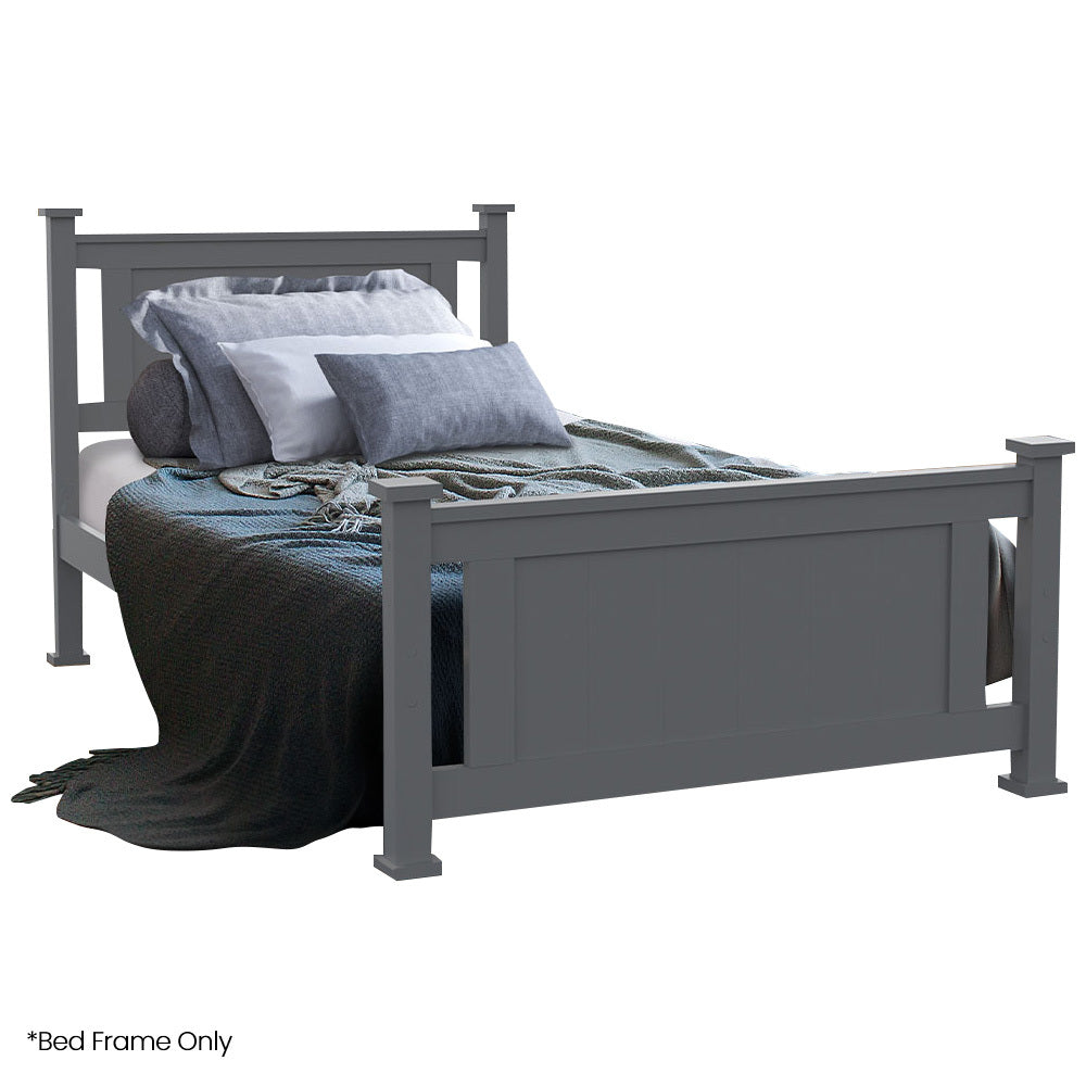 King Single Wooden Bed Frame, Pine Wood, 150kg Capacity, Grey Finish