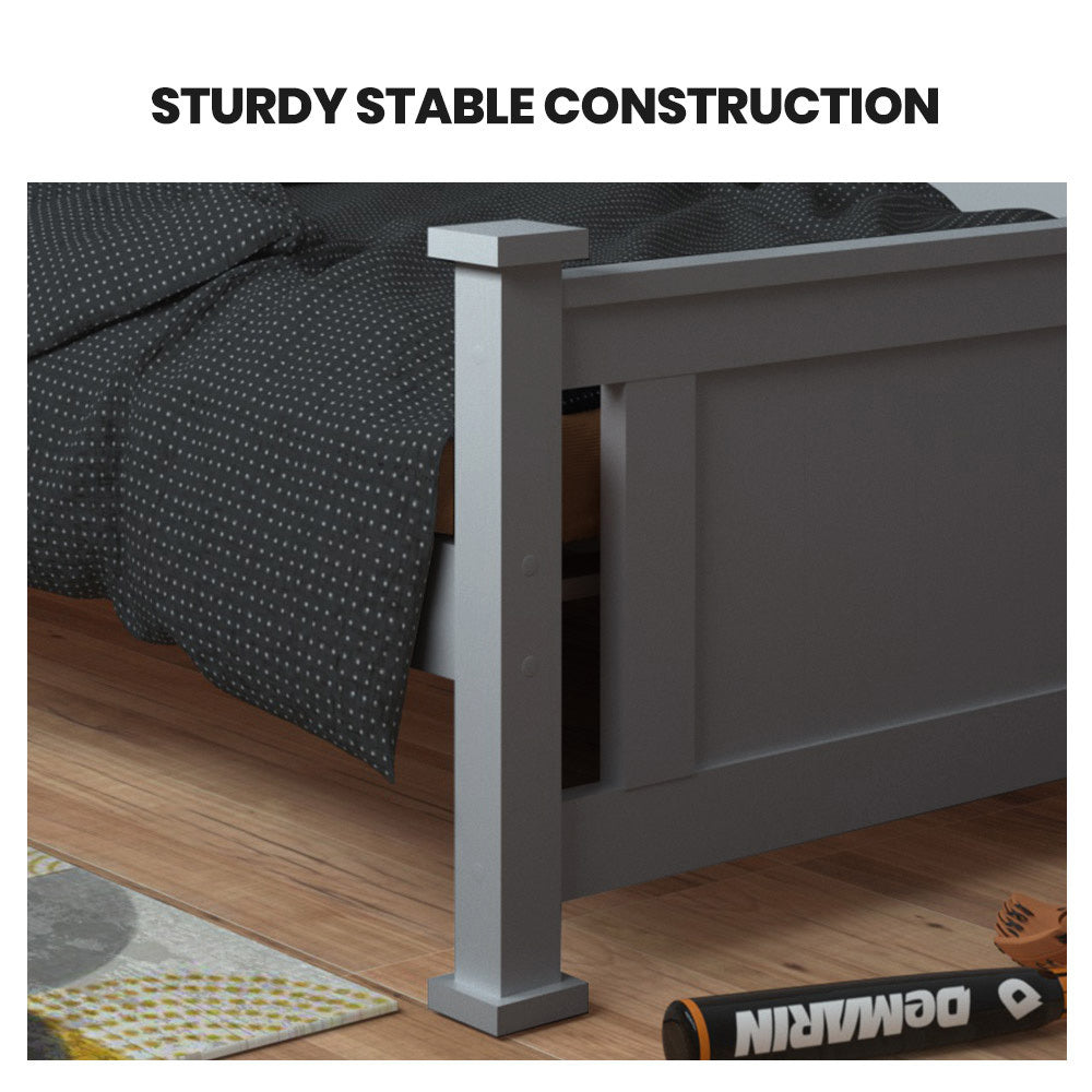 King Single Wooden Bed Frame, Pine Wood, 150kg Capacity, Grey Finish