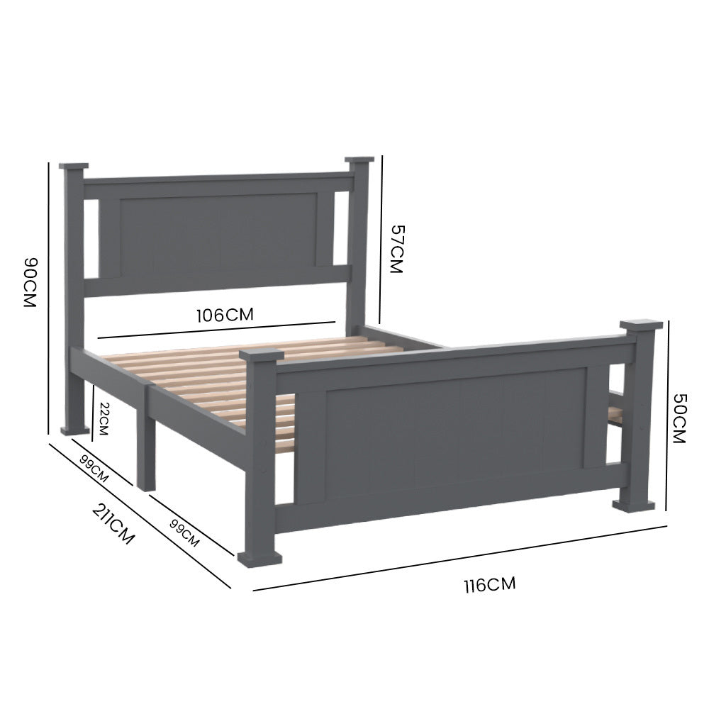 King Single Wooden Bed Frame, Pine Wood, 150kg Capacity, Grey Finish