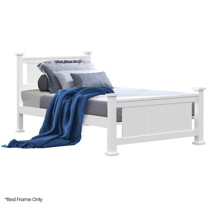 King Single Pine Wood Bed Frame with 0.15-tonne Capacity, White
