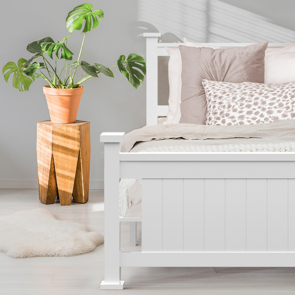 King Single Pine Wood Bed Frame with 0.15-tonne Capacity, White