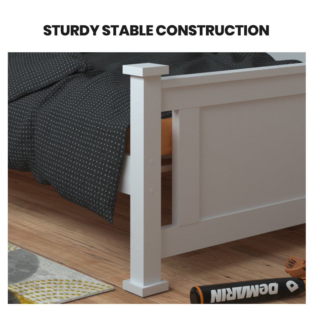 King Single Pine Wood Bed Frame with 0.15-tonne Capacity, White
