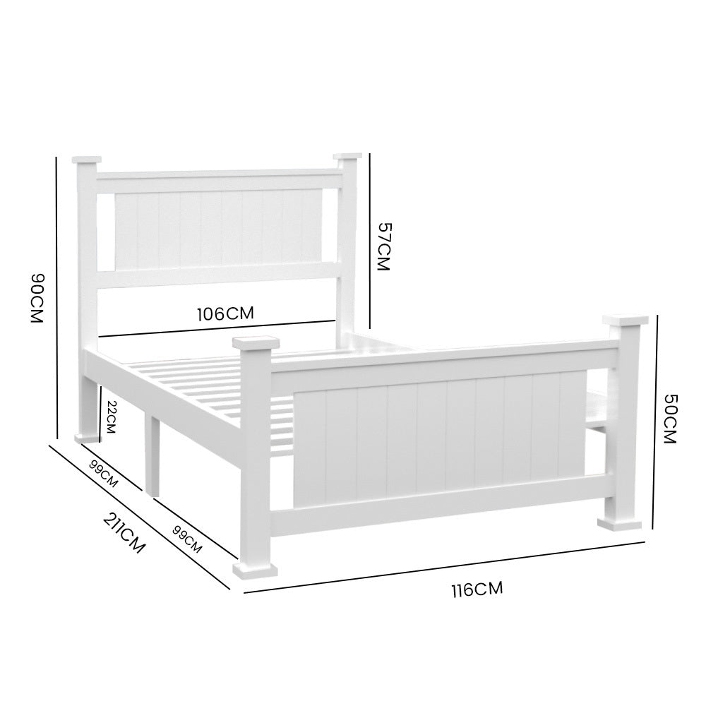 King Single Pine Wood Bed Frame with 0.15-tonne Capacity, White