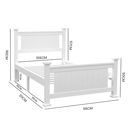King Single Pine Wood Bed Frame with 0.15-tonne Capacity, White