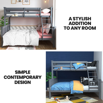 Convertible Triple Bunk Bed Frame, Single & Double, Solid Pine Wood, Grey