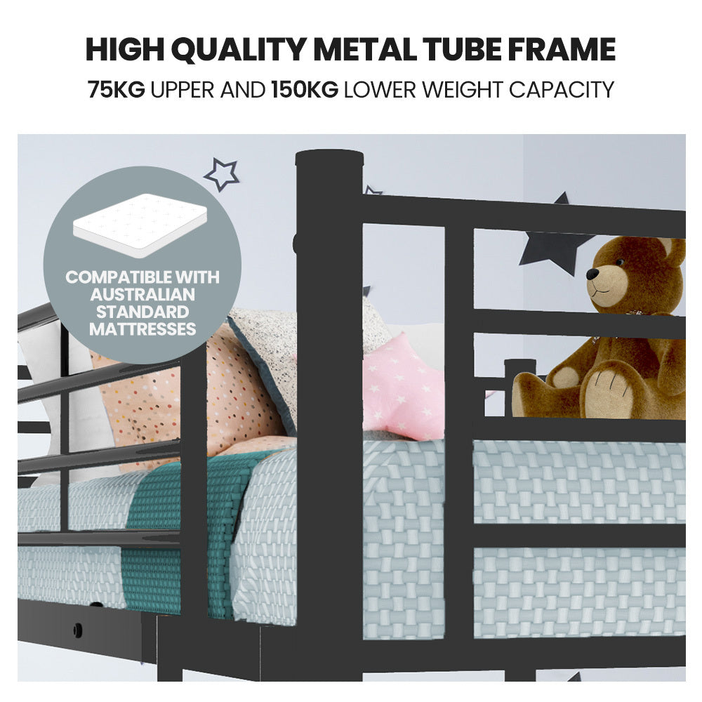 Metal Bunk Bed Frame: Single Over Double, Matte Grey, 0.19m/0.38m Weight Capacity