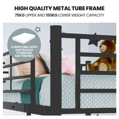 Metal Bunk Bed Frame: Single Over Double, Matte Grey, 0.19m/0.38m Weight Capacity