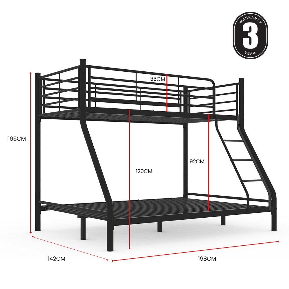 Metal Bunk Bed Frame: Single Over Double, Matte Grey, 0.19m/0.38m Weight Capacity