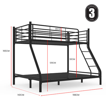 Metal Bunk Bed Frame: Single Over Double, Matte Grey, 0.19m/0.38m Weight Capacity