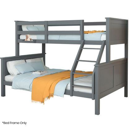 Triple Wooden Bunk Bed Frame with Convertible Design for Kids - Grey