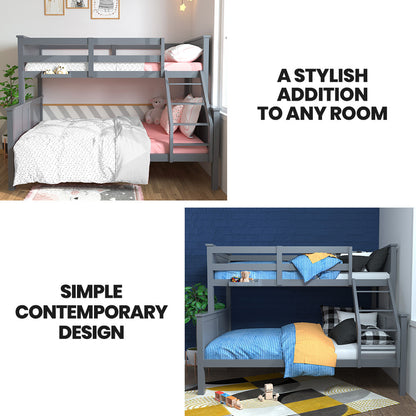 Triple Wooden Bunk Bed Frame with Convertible Design for Kids - Grey