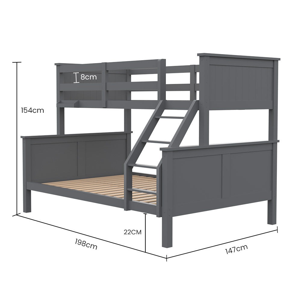 Triple Wooden Bunk Bed Frame with Convertible Design for Kids - Grey