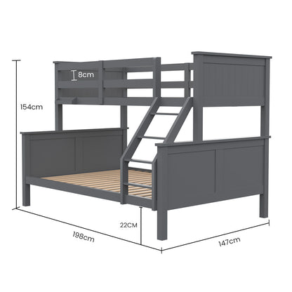 Triple Wooden Bunk Bed Frame with Convertible Design for Kids - Grey