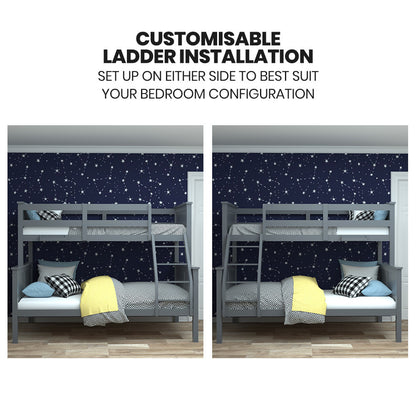 Triple Wooden Bunk Bed Frame with Convertible Design for Kids - Grey