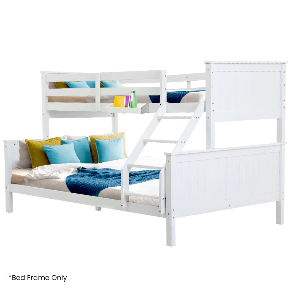 Convertible Triple Bunk Bed Frame with Ladder and Toy Shelf - White