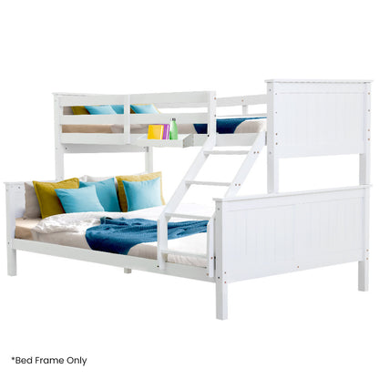 Convertible Triple Bunk Bed Frame with Ladder and Toy Shelf - White