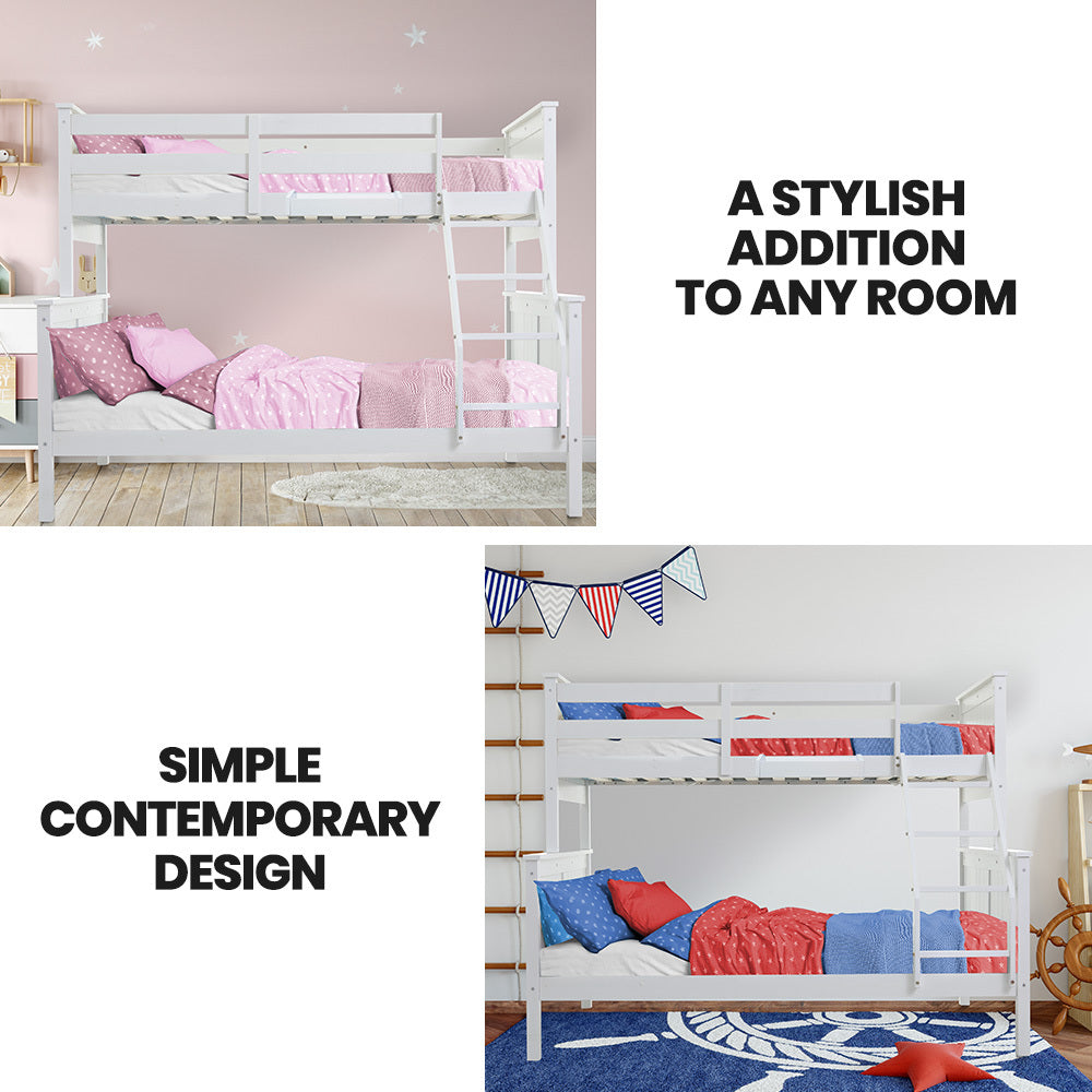 Convertible Triple Bunk Bed Frame with Ladder and Toy Shelf - White