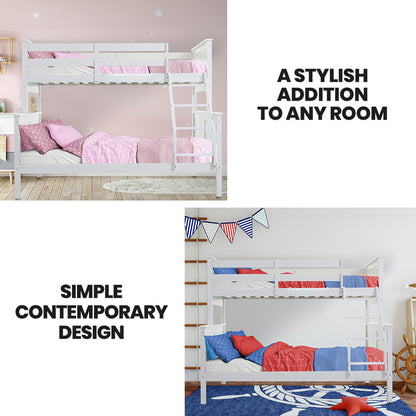 Convertible Triple Bunk Bed Frame with Ladder and Toy Shelf - White