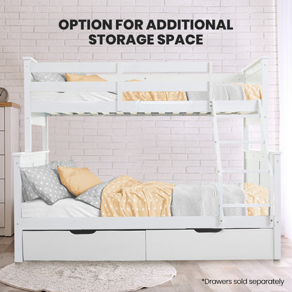 Convertible Triple Bunk Bed Frame with Ladder and Toy Shelf - White
