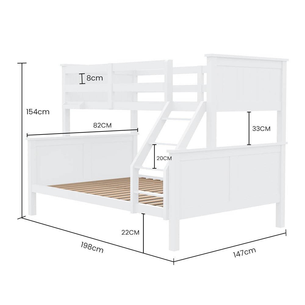 Convertible Triple Bunk Bed Frame with Ladder and Toy Shelf - White
