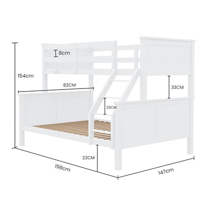 Convertible Triple Bunk Bed Frame with Ladder and Toy Shelf - White