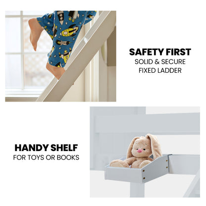 Modular Single/Double Bunk Bed Frame, Solid Pine, Convertible Design, White