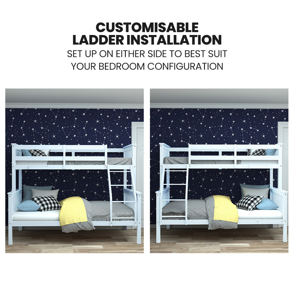 Modular Single/Double Bunk Bed Frame, Solid Pine, Convertible Design, White