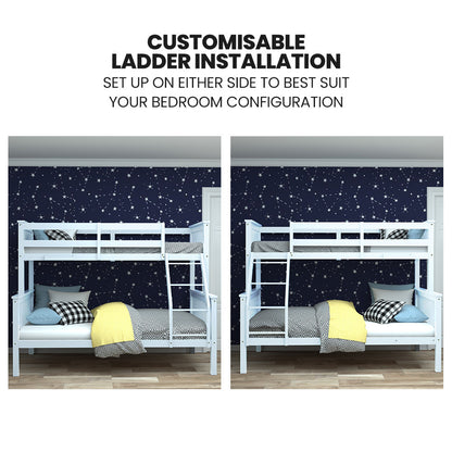 Modular Single/Double Bunk Bed Frame, Solid Pine, Convertible Design, White
