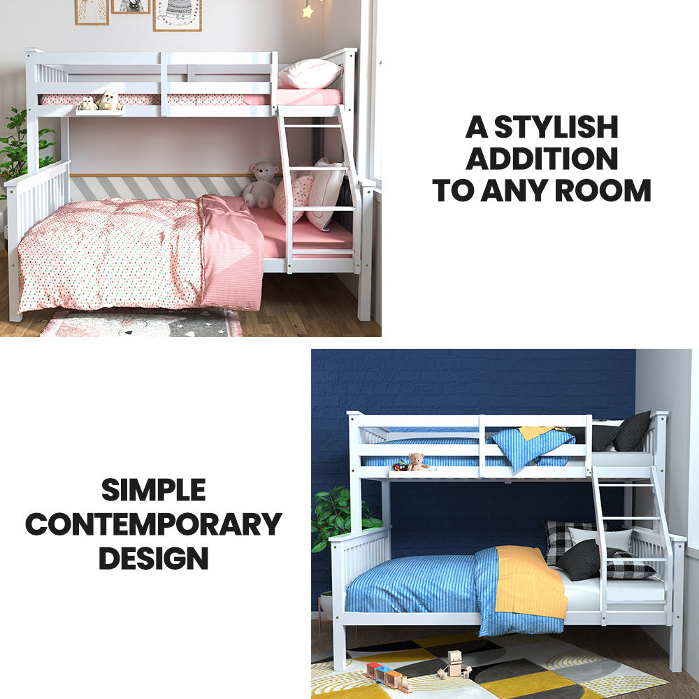 Modular Single/Double Bunk Bed Frame, Solid Pine, Convertible Design, White