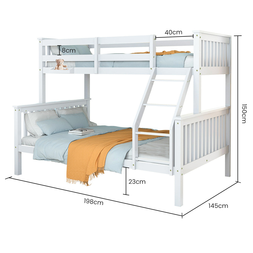 Modular Single/Double Bunk Bed Frame, Solid Pine, Convertible Design, White