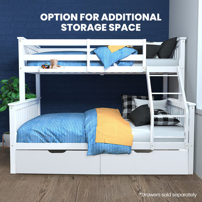 Modular Single/Double Bunk Bed Frame, Solid Pine, Convertible Design, White