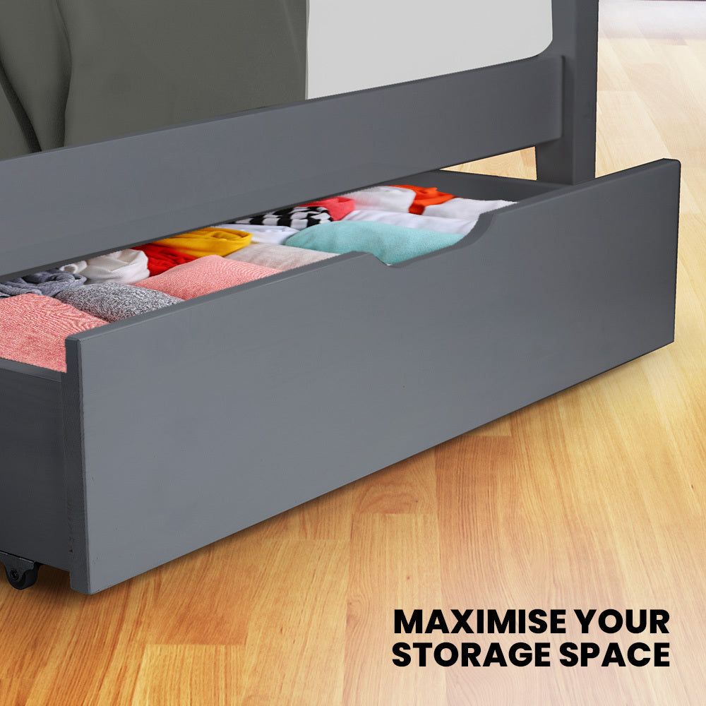 Under Bed Storage Drawers with Wheels, Solid Pine, Grey, 2 Pieces, 0.5m
