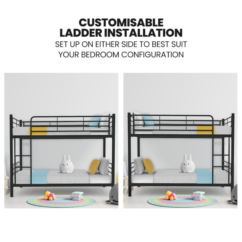 2-in-1 Modular Metal Bunk Bed Frame with Dark Grey Finish, Convertible Design