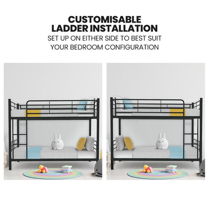 2-in-1 Modular Metal Bunk Bed Frame with Dark Grey Finish, Convertible Design