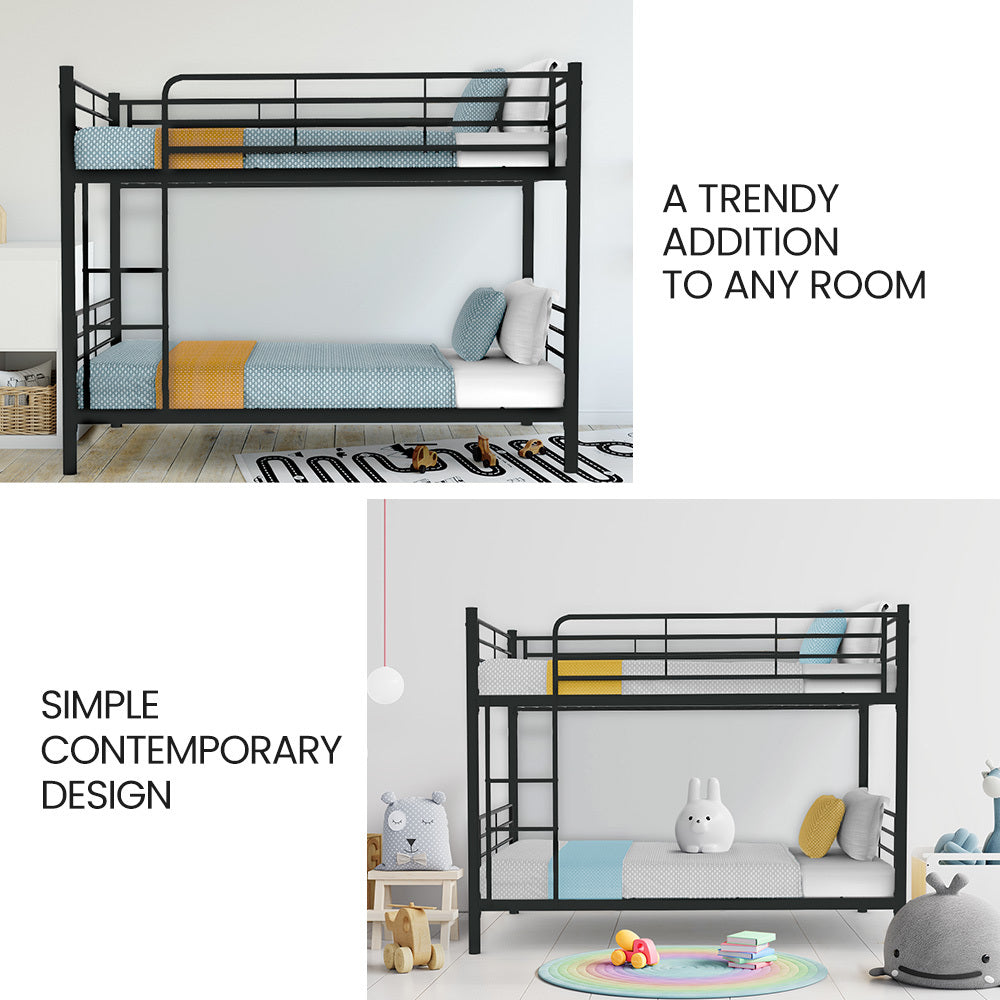 2-in-1 Modular Metal Bunk Bed Frame with Dark Grey Finish, Convertible Design