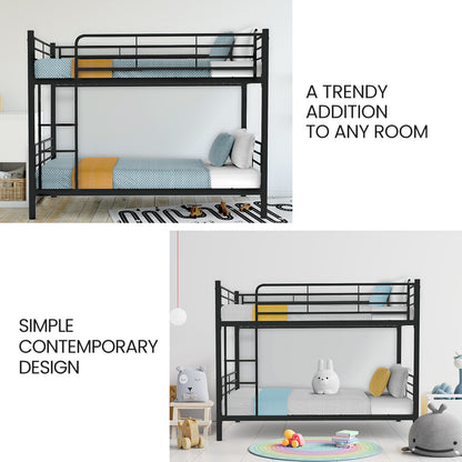 2-in-1 Modular Metal Bunk Bed Frame with Dark Grey Finish, Convertible Design