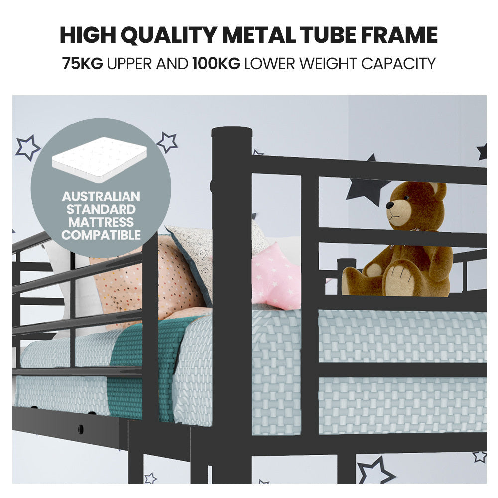 2-in-1 Modular Metal Bunk Bed Frame with Dark Grey Finish, Convertible Design