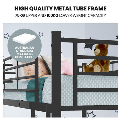 2-in-1 Modular Metal Bunk Bed Frame with Dark Grey Finish, Convertible Design