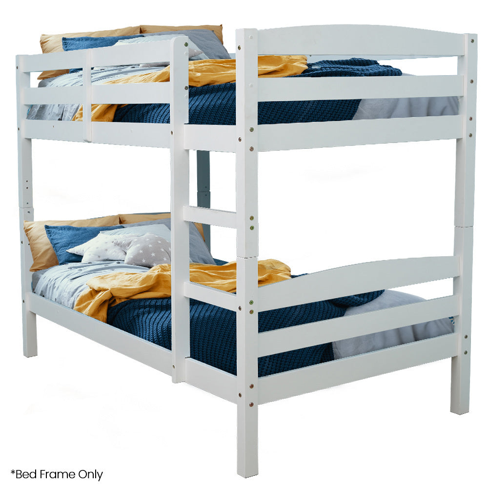 Modular White Single Bunk Bed Frame with Ladder, Converts to 2 Beds, Pine Wood